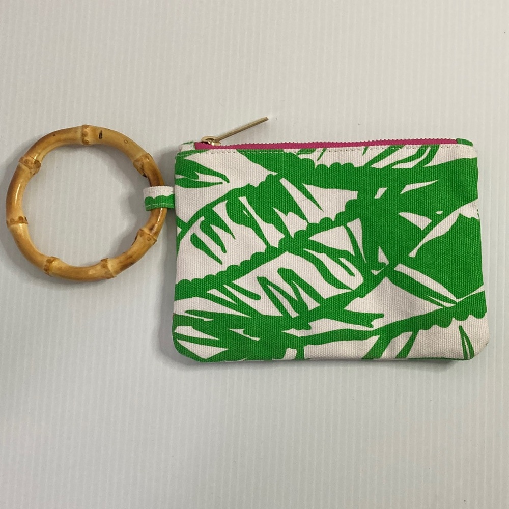Lilly Pulitzer Pink and Green Wristlet With Wooden Handle